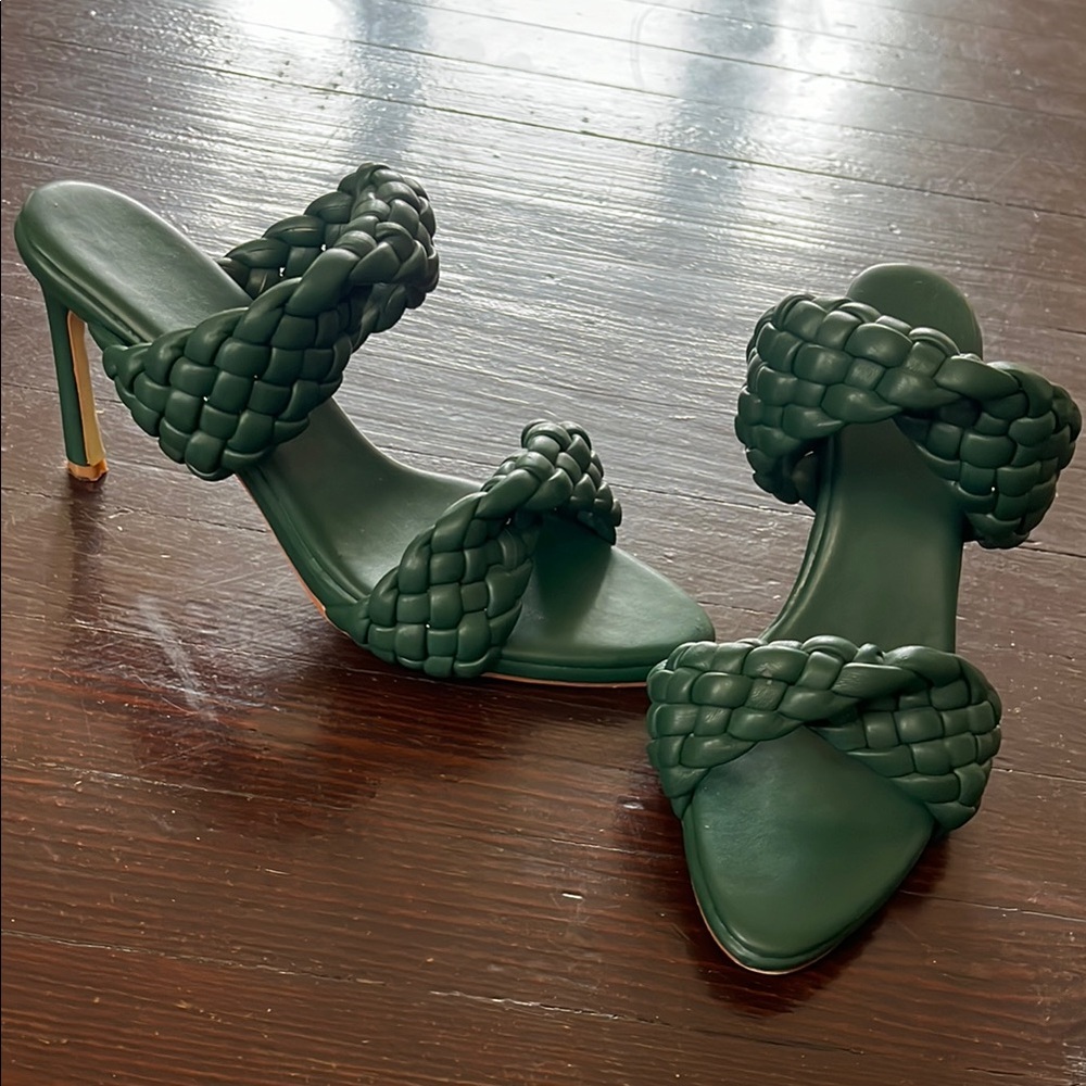 Elegant Green Braided Heels
